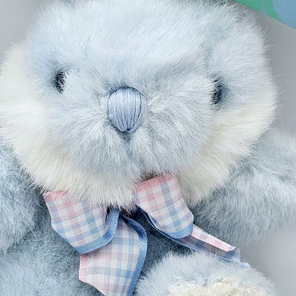Kmart Bunny Rabbit Plush Easter Vintage 8" Blue Gingham Bow Blue Eyes Soft Toy - Picture 2 of 8